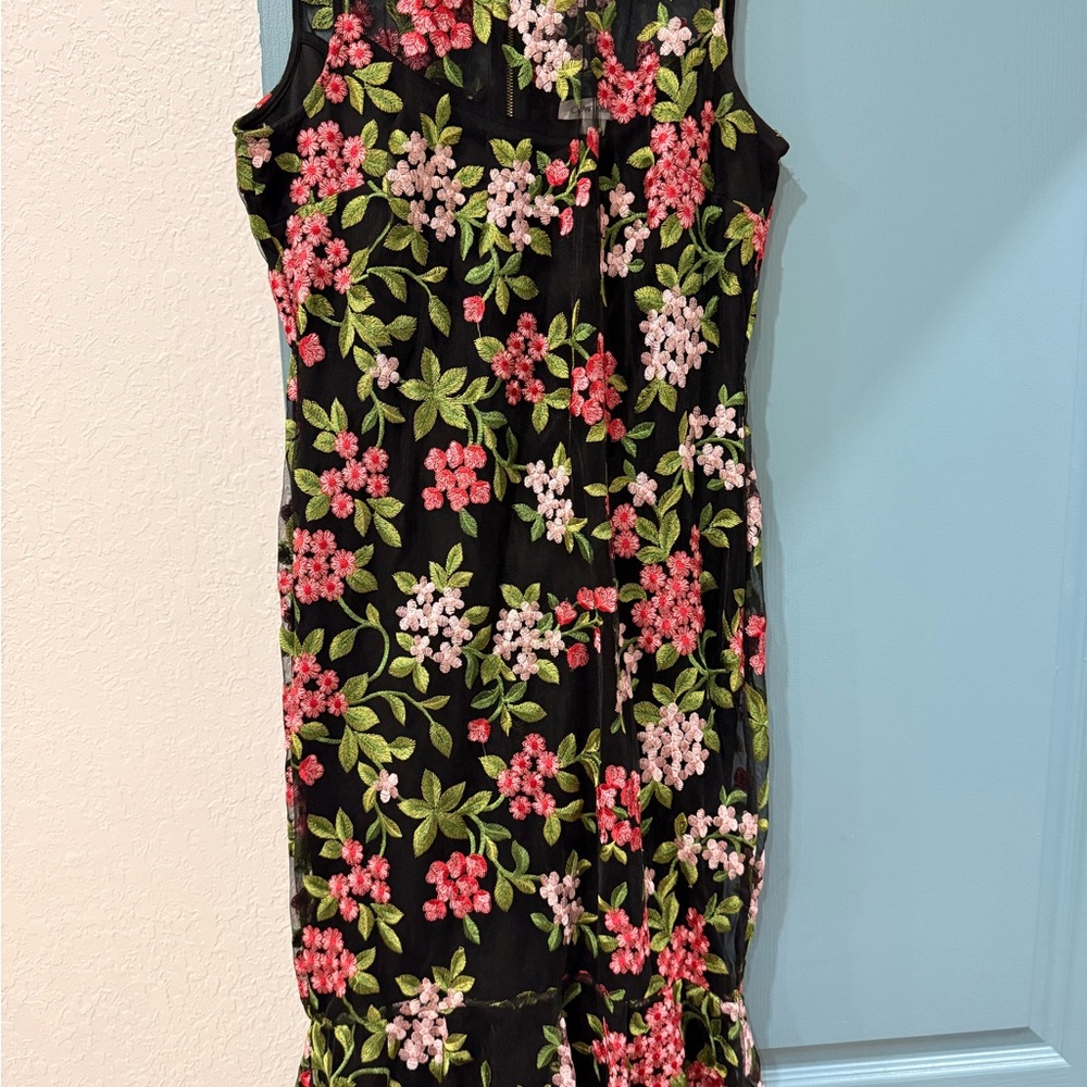 Calvin Klein Black Dress with Pink and Green Floral Design